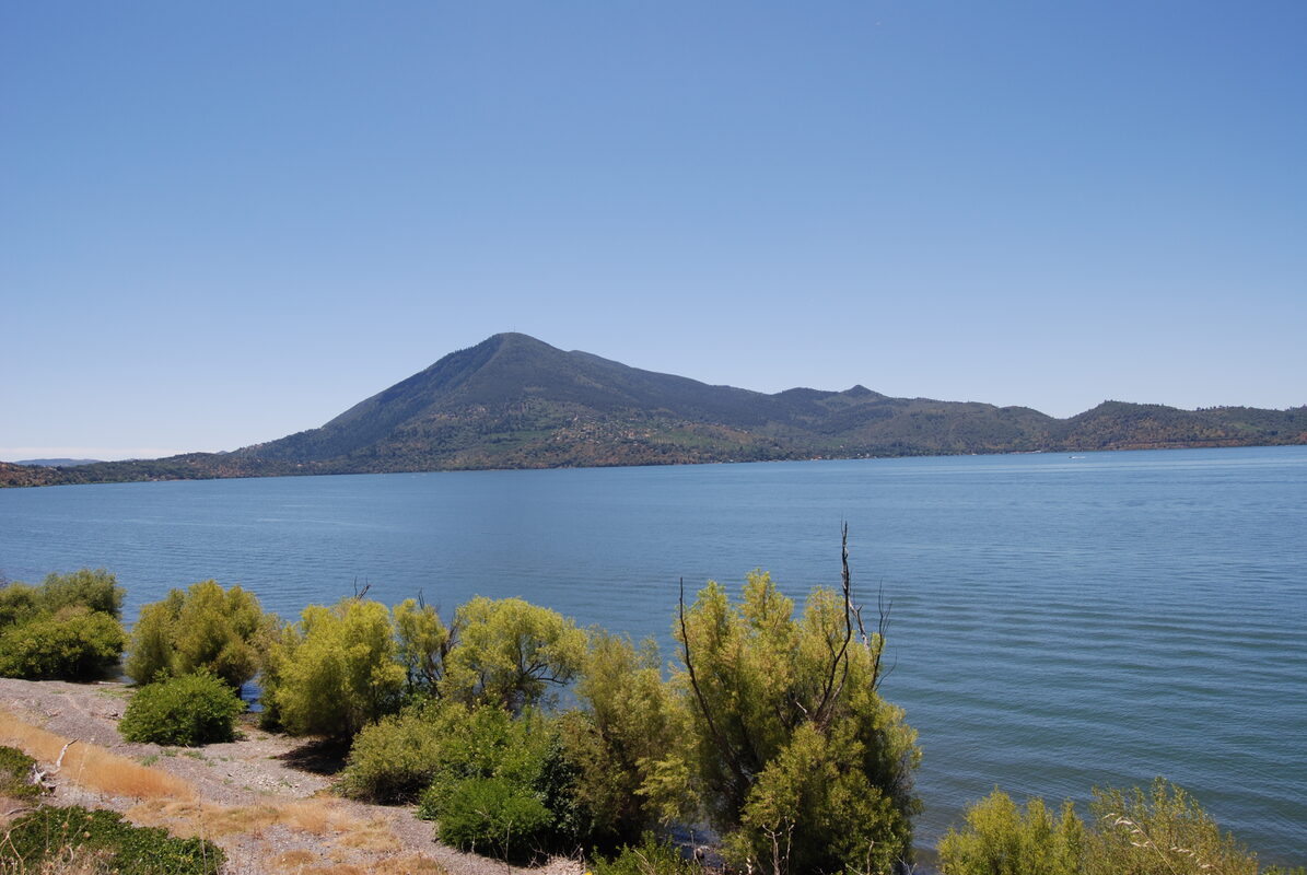 Mount Konocti volcano across Clear Lake, Lake County CA